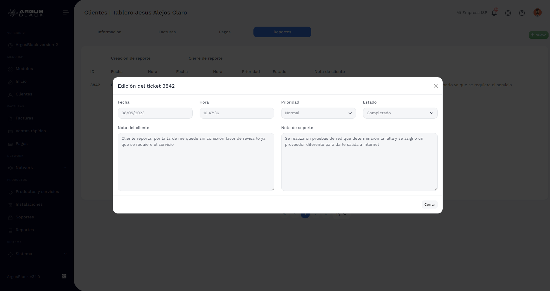 Reporte del cliente